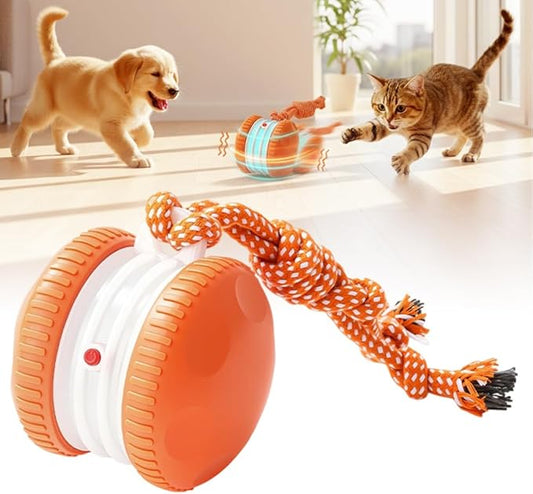 Interactive Dog Toy, Funny Automatic Moving Rolling Dog Toys with Rope for Small Medium Large Dogs Cats, Rechargeable Puppy Toys Pet Ball to Keep Them Busy (Orange)