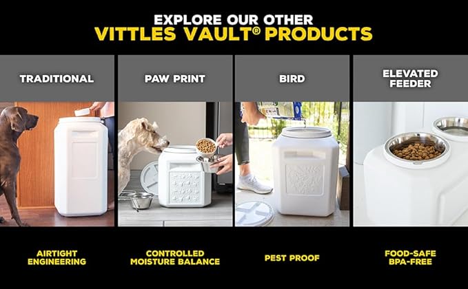 Vittles Vault Traditional Pet Food Storage Container For Dog Kibbles/Bird Seed/Oatmeal/Rice/Flour/Cereal, BPA Free Plastic, Sealed Airtight For Cat Food, Up To 60 lb, Made in USA, With Scoop, Gray