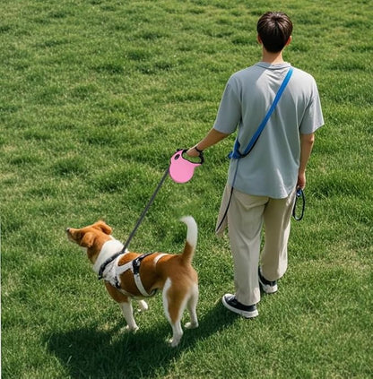Retractable Dog Leash Hands-Free Adjustable Length 13ft with Safety Lock Durable Nylon Belt for Small Medium Large Dogs Easy Walk Training Portable Dog Leash Pink S