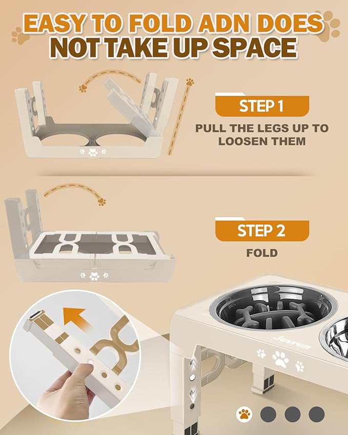 Elevated Dog Bowls for Medium Large Size Dogs, Non-Slip Dog Feeder with 1*Stainless Steel Dishes & 1*Slow Feeder Bowl, 5 Heights Adjustable Raised Bowls to 3.15″-8.66″-9.84″-11.02″-12.2″