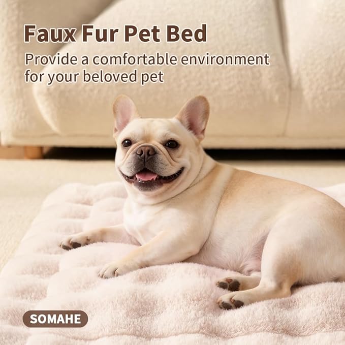 Cat & Dog Bed Mat, Soft Plush Faux Fur Kneading Pet Bed for 2 Cats or Small Dogs, Machine Washable Cat Sleeping Pad, Non-Slip Fluffy Pet Rug for Indoor Cats Kittens & Small Dogs, 27x20 In White