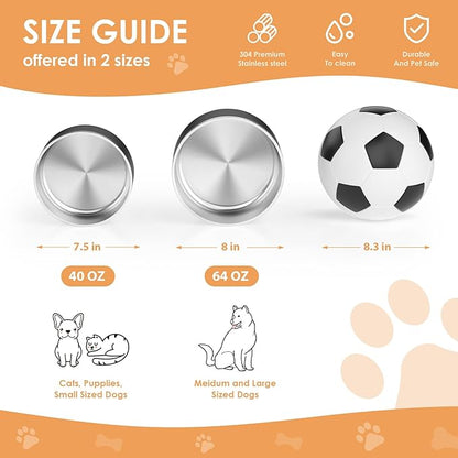 IKITCHEN Dog Bowl for Food and Water, 40 Oz Stainless Steel Pet Feeding Bowl, Durable Non-Skid Double Wall Insulated Heavy Duty with Rubber Bottom for Medium Large Sized Dogs (40 Ounces/5 Cup, Black)