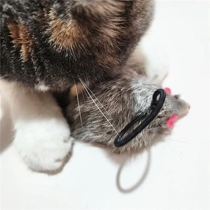 Real Rabbit Fur Interactive Cat Toy Mouse, 5.5" Extra Large Durable Squeaky Toys with Long Tail, Crinkle Sound & Hanging Rope, Self-Play Toys for Indoor Cats (5 Pack Grey/White Color)