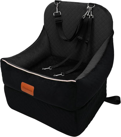 Car Dog Booster Seat,Interior Height 7 Inches Elevated for Small Dog up to 35 lbs,Pet Car Travel Safety Seat with 2 Safety Leashes,Storage Pockets,Fully Detachable and Easy to Install(Lookout-Black)