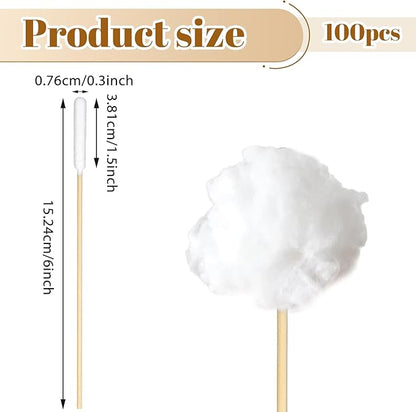 Long Cotton Swab for Dogs Ears, 100 Pcs 6 Inch Long Large Professional Bamboo Handle Swab for Dog Ear Cleaning, Wound Care, Tear Stain Removal