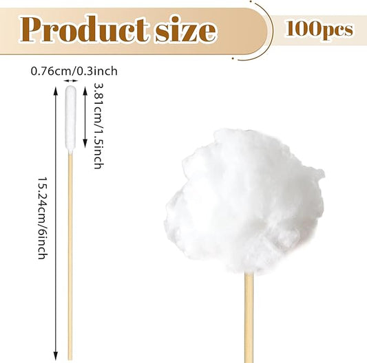 Long Cotton Swab for Dogs Ears, 100 Pcs 6 Inch Long Large Professional Bamboo Handle Swab for Dog Ear Cleaning, Wound Care, Tear Stain Removal