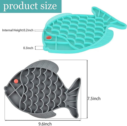 2 Pack Slow Feeder Cat Bowls – Fish-Shaped Silicone Puzzle Feeders for Cats & Small Dogs, Non-Slip Lick Mat for Healthy Eating, Boredom & Anxiety Relief (Blue and Gray)