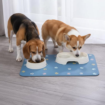 Cat Food Mat Absorbent Dog Mat for Food and Water Non Slip Quick Dry Dog Bowl Mats for Floors 19" X 12" Paw Lake Blue