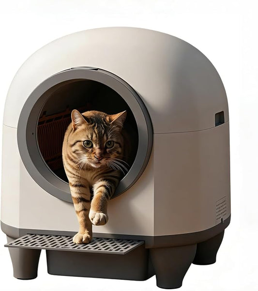 Greesum UltraSmart AutoClean Litter Box - 90L Large Capacity for Multi-Cat Households with Safeguard Tech, APP Control, Odor-Free Design & Mat/1 Roll Litter Bag