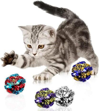 SunGrow 24 Pcs Ferret Mylar Crinkle Balls, 2" for Exercise to Keep Fit, Lightweight, Multicolor Shiny Foil with Crinkly Sound for Indoor Pet Cat, Kitten