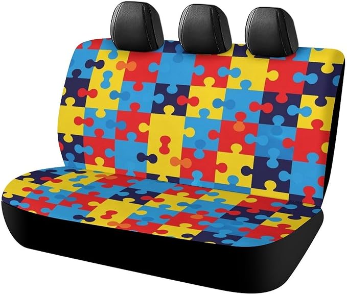 Women's Dirt Proof Dog Car Back Seat Cover, Fashion Universal Fit Auto Bench Seat Cushion Covers for Trucks SUV Compatible with Autism Awareness Colorful Puzzles