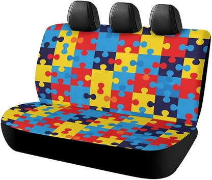 Women's Dirt Proof Dog Car Back Seat Cover, Fashion Universal Fit Auto Bench Seat Cushion Covers for Trucks SUV Compatible with Autism Awareness Colorful Puzzles
