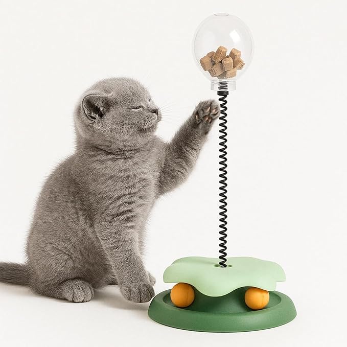 Interactive Cat Toy with Treat Dispenser – Keep Your Kitty Engaged & Rewarded! (White-Yellow)