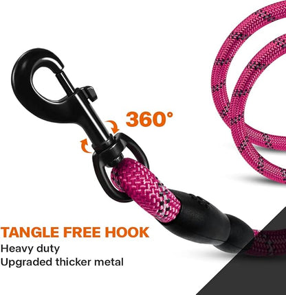 Taglory Rope Dog Leash 6 FT with Comfortable Padded Handle, Highly Reflective Threads Leash and Anti-Tangle Clip for Walking Small Dogs, 3/8 inch, Hotpink