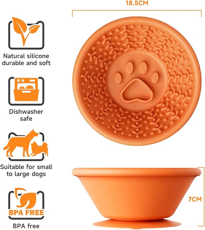 Dog Lick Bowl, Non-Slip Slow Feeder Licking Mat & Treat Dispenser (Wide Bowl Mouth w/Inlaid Stainless Steel Ring) - Interactive Toys, Anxiety Reducer, Freeze Bone for Dogs, BPA Free Silicone