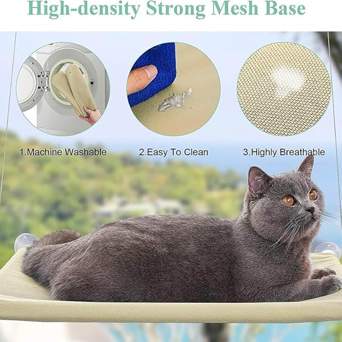 Cat Window Hammock Perch Cat Safety Sunny Bed with Durable Heavy Duty Suction Cups Resting Sunny Window Seat for Indoor Cats Sleeping Space Saving Window Mounted Holds Up to 30lbs (Black)…