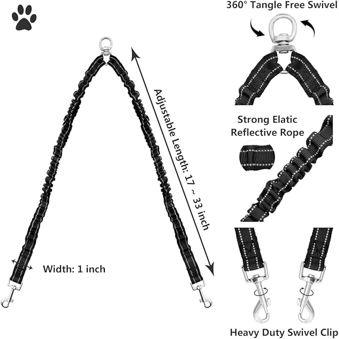 Dual Retractable Dog Leash for 2 Dogs (Grey) - 16ft Heavy Duty Leash with One Button Lock & 360° Tangle-Free Design, for Medium/Large Dogs up to 110lbs/50kg