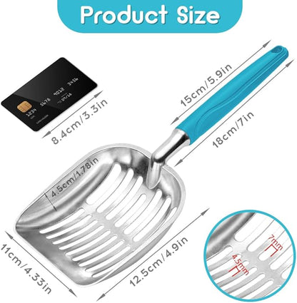 Cat Litter Scoop, Metal Cat Scooper, Plastic Handle Scoop, Sifting Shovel of Christmas– Heavy Duty Aluminum Alloy Litter Box Scoop with Deep Mesh, Design for Easy Waste Removal and Cleaning(Lake Blue)