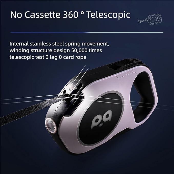 Retractable Dog Leash with Light, Pet Lead, 12-Color Ambient Lighting, Retractable Pet Lead with 360° Anti-Tangle Feature, 5-Meter Length Weighing Up to 40 kg (Blue, 2.0)