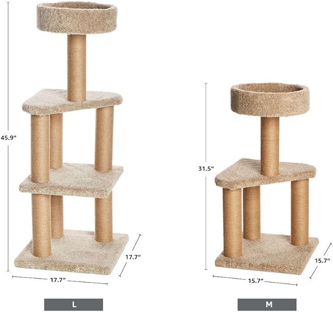 Amazon Basics Cat Tree Tower - Multi-Level Climbing Activity Center for Indoor Cats & Kittens with Scratching Posts, Platform, Jute Rope, Large (45.9"H), Beige