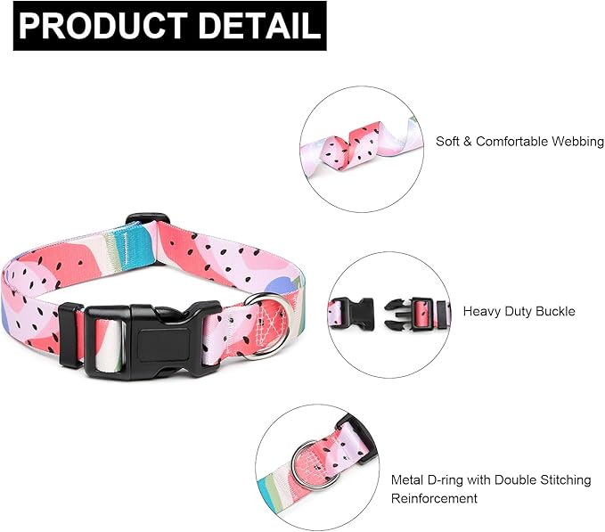 Mercano Adjustable Dog Collar - Special Design Patterns, Soft Nylon Comfortable Durable Pet Collar for Small Medium Large Dogs (L, Watermelon)