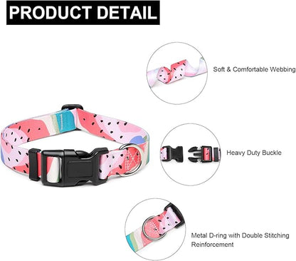 Mercano Adjustable Dog Collar - Special Design Patterns, Soft Nylon Comfortable Durable Pet Collar for Small Medium Large Dogs (L, Watermelon)