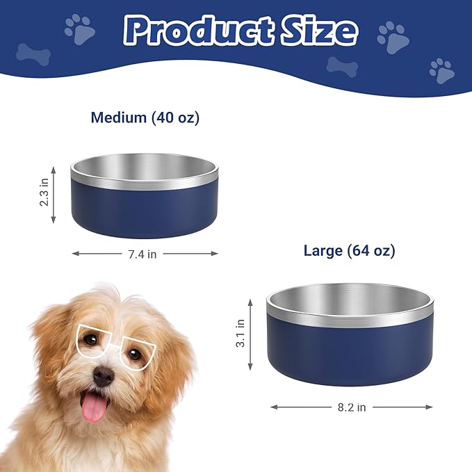 LIANLAI Stainless Steel Dog Bowls, Rust-Resistant Pet Bowls, Non Slip Dog Water Bowl, Versatile Feeding Bowls (Blue，64 oz)