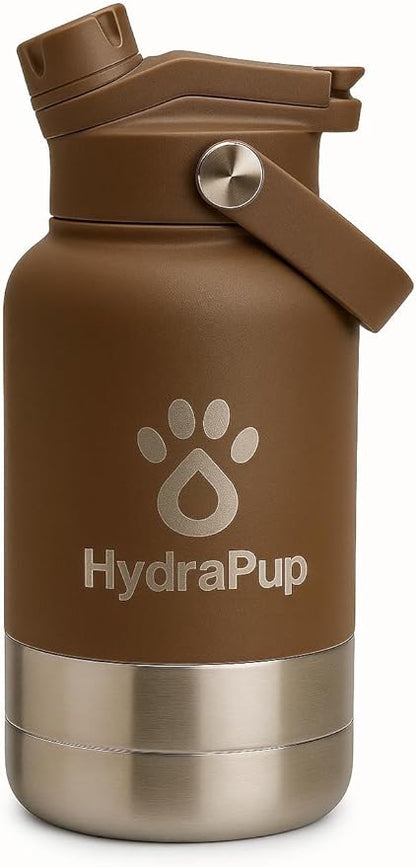 32oz Insulated Water Bottle with Dog Bowls – Human & Pet Shared Use, Stainless Steel Leakproof Travel Bottle (Cocoa Brown)