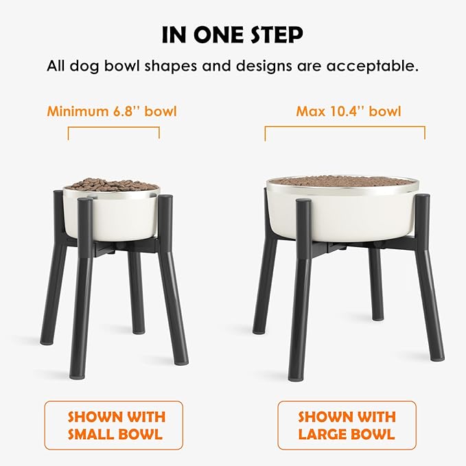 Adjustable Raised Dog Bowl Stand for 7-10.6" Diameter Food & Water Bowls - 11" Tall Elevated Feeder for Improved Comfort & Posture (Bowl Not Included)