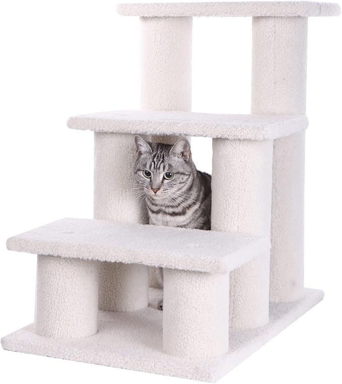 Armarkat Real Wood Pet Steps, 3-steps, B3001, Ivory,17"(W)x25"(D)x25"(H), each platform 9" Deep