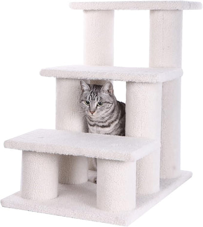Armarkat Real Wood Pet Steps, 3-steps, B3001, Ivory,17"(W)x25"(D)x25"(H), each platform 9" Deep