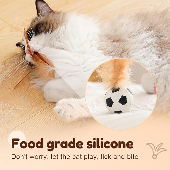 Interactive Feather Ball Toy Set for Cats, 2025 New Rolling Cat Toy with Elastic Spring Base & Soft Silicone Feathers for Indoor Cats/Kittens, Exercise & Training Stimulating Toys (Football)