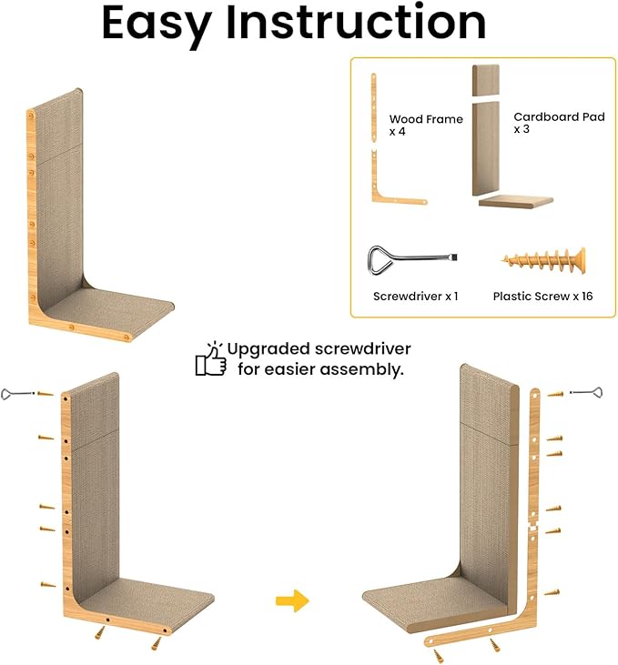 Cardboard Cat Scratcher, 23" L-Shaped Scratch Pad, Vertical Wall-Leaning Scratching Board to Protect Furniture for Indoor Cats,Wood Grain Large