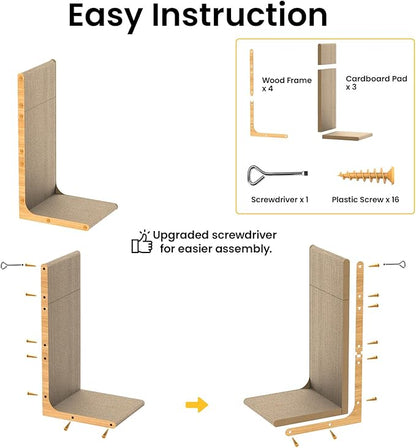 Cardboard Cat Scratcher, 23" L-Shaped Scratch Pad, Vertical Wall-Leaning Scratching Board to Protect Furniture for Indoor Cats,Wood Grain Large,2-Pack