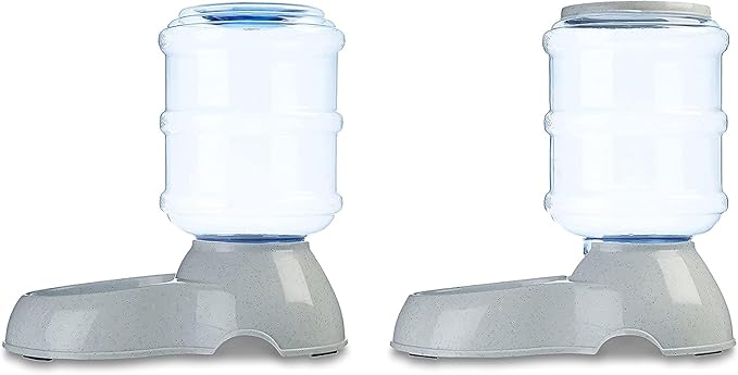 Amazon Basics Automatic Pet Water Dispenser and Gravity Food Feeder Set for Cat and Dog, Easy to Clean, 6-Pound Food Capacity, 1-Gallon, Small, Gray, Pack of 2