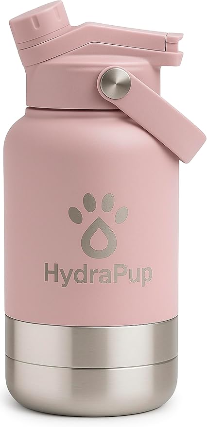 32oz Insulated Water Bottle with Dog Bowls – Human & Pet Shared Use, Stainless Steel Leakproof Travel Bottle (Rose Pink)