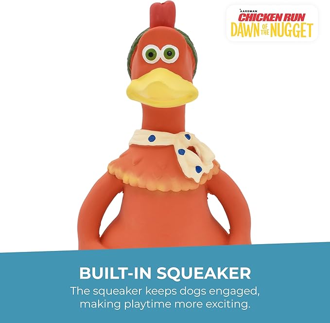Multipet Chicken Run Ginger Latex Dog Toy - Durable Squeaky Toy for All Dogs - Easy-to-Clean Latex Squeaky Toys - for Cuddling, Chewing & Playing (9.5")