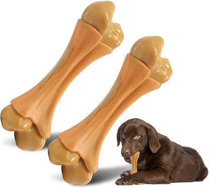 2 Pack Dog Chew Toys for Aggressive Chewers, Chicken Flavor Indestructible Nylon Puppy Bone Tough Teething & Calming for Large Medium Breeds(10lbs-70lbs) Birthday Gift Christmas