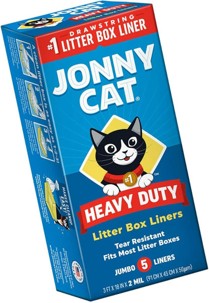 JONNY CAT Litter Box Liners, Heavy Duty Drawstring Liners, Pack of 4 Boxes, 5 Liners per Box, 3 FT X 18 IN, Tear Resistant