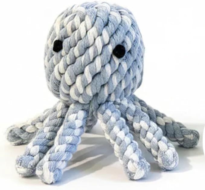 Ollie the Octopus Dog Toy Tough 4 Inch Handmade Eco Cotton Rope Dog Toy Octopus with Natural, Non-Toxic Dyes - Dog Octopus Toy for Small Dogs (Blue, Small)