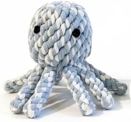Ollie the Octopus Dog Toy Tough 4 Inch Handmade Eco Cotton Rope Dog Toy Octopus with Natural, Non-Toxic Dyes - Dog Octopus Toy for Small Dogs (Blue, Small)
