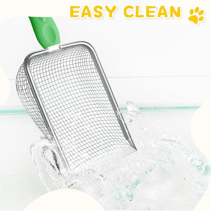 Metal Cat Litter Scoop,Sturdy Litter Cleaner Corner Shovel,Stainless Steel Mesh Litter Shovel,Easy to Clean Reptile Terrarium Sand Waste(Green)-Christmas