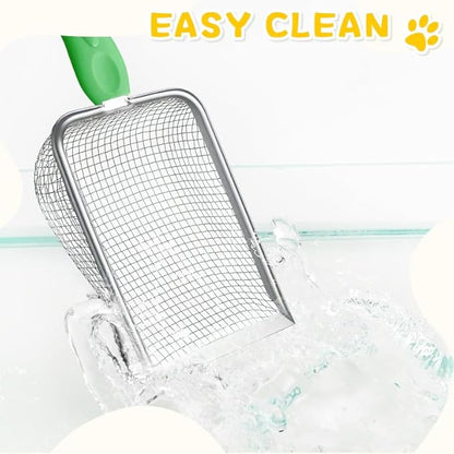 Metal Cat Litter Scoop,Sturdy Litter Cleaner Corner Shovel,Stainless Steel Mesh Litter Shovel,Easy to Clean Reptile Terrarium Sand Waste(Green)-Christmas