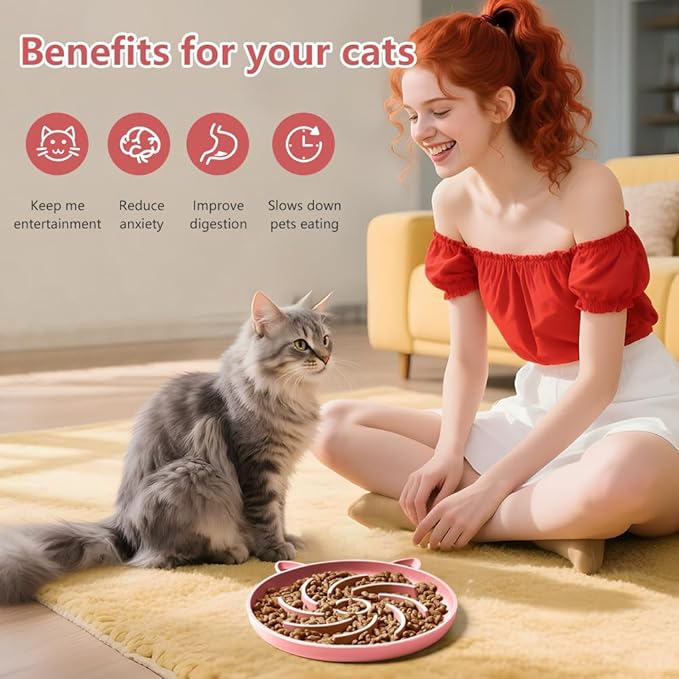 2Pcs Slow Feeder Cat Bowl,Puzzle Feeder,Interactive Toys,Slow Feeding cat Bowl Suitable for All Dry and Wet Foods,Easy to Clean Silicone Bowls (Grey and Pink)