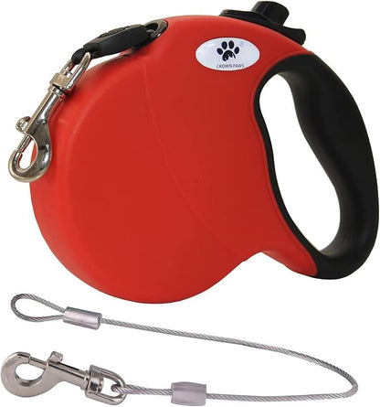 16ft Retractable Dog Leash for Medium Breed Dogs up to 44 lbs with a Detachable Chew Proof Extender Wire Ropes (RED M)