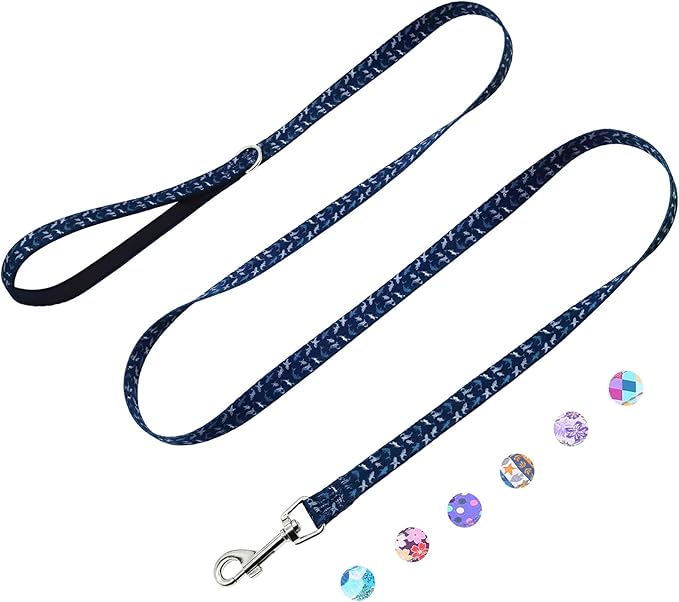 Dog Leash for Small Dogs, 5ft Dog Lead with Padded Handle, Soft Nylon Dog Leash for Walking, Deep Blue Shark