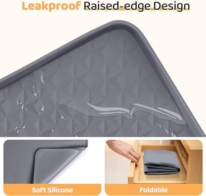 Dog Food Mat, Extra Large 51" x 25.6" Silicone Pet Feeding Mat with Raised Edge Pet Placemat for Small, Medium, and Large Pets Non-Slip, Easy to Clean (Dark Grey)