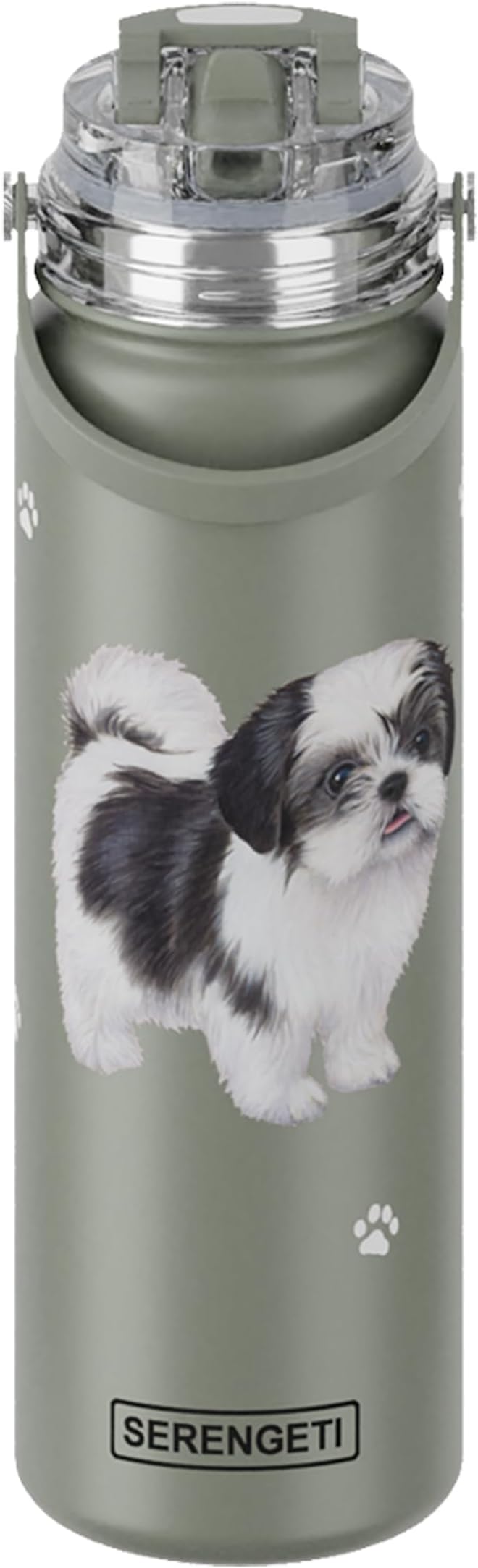 SERENGETI 24 Oz Water Bottle Stainless Steel with Spill Proof Lid - Double walled Vacuum Insulated water flask - Realistic 3D Print of your favorite dog (Shih Tzu Black)