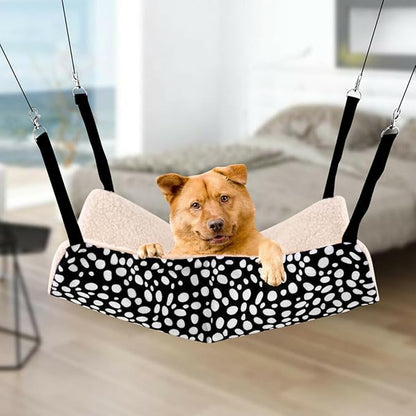 2pcs Reversible Cat Hammock Bed with Breathable Fabric 35x35cm, Hanging Pet Sleeping Bed for Indoor Cats, Black White Polka Dot and Zebra Pattern Pet Nest