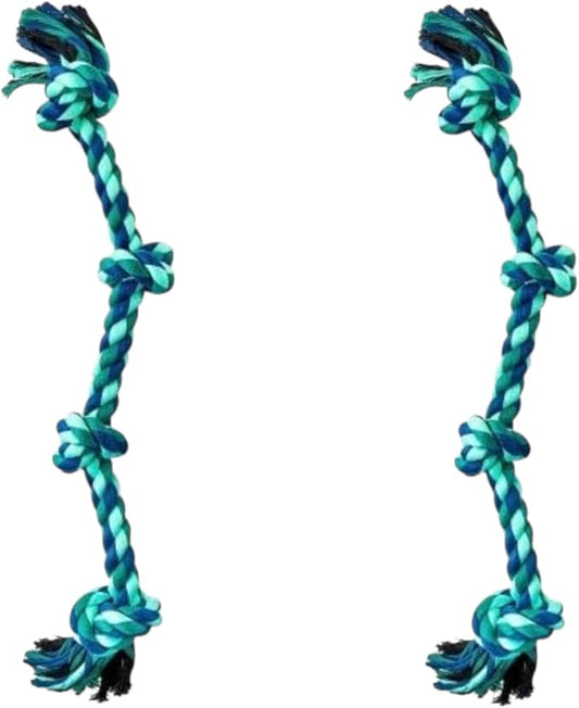 Large 4 Knot Dog Rope Toy – Tug of War Rope for Medium and Large Dogs, Durable Chew and Pull Toy, Braided Cotton and Polyester Dog Tug Toy – 21" Green. (Pack of 2)